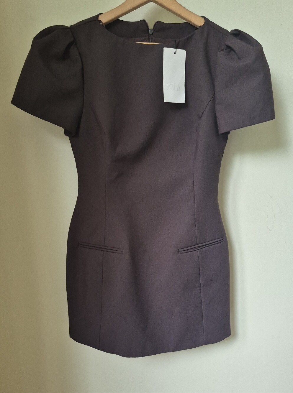 NWT Zara Brown Puff Sleeve Dress Skort Romper Size L - Chic Preppy Classic